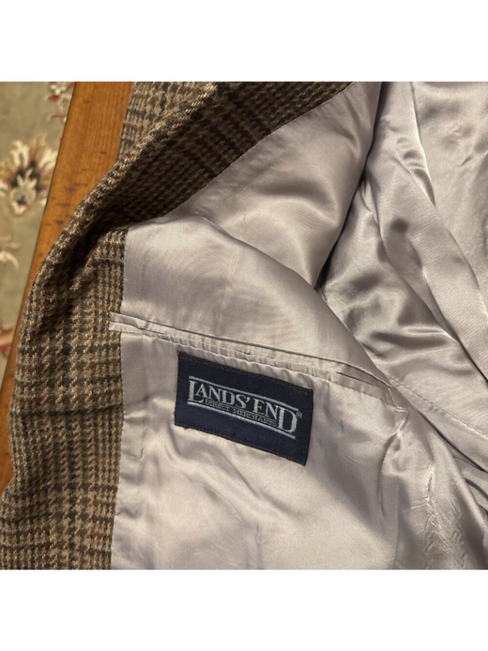 Vtg Lands End Brown Tweed Sports Coat Size 44 L Elbow Patches Wool - Picture 4 of 7